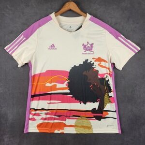 Adidas x Thebe Magugu Tiro Soccer Jersey Womens 1X Ecru Tint Pink HN5635 NEW